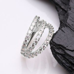 14 Karat White Gold Triple Hoop Sparkle Rows Seamless Clicker Hoop Ring